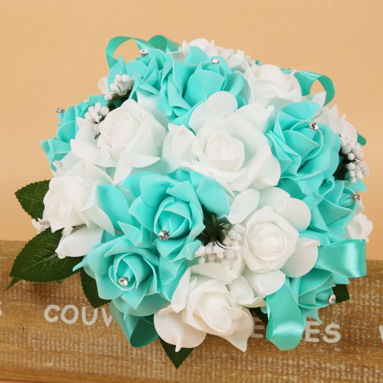 BMbridal Colorful Silk Rose Wedding Bouquet with Ribbons_8
