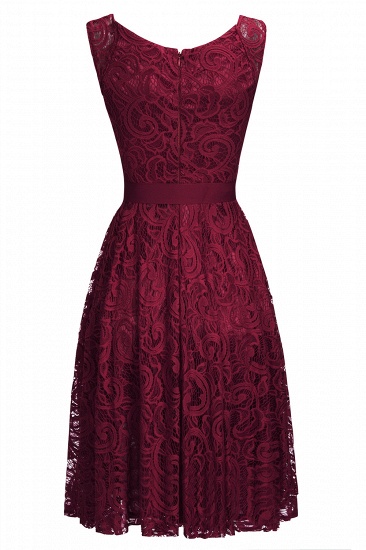 BMbridal Simple Sleeveless A-line Red Lace Dress with Ribbon Bow_11