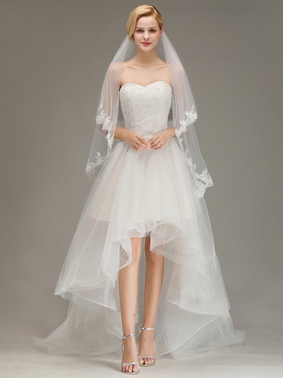 BMbridal Two Layers Tulle Appliques Comb Wedding Veil_2