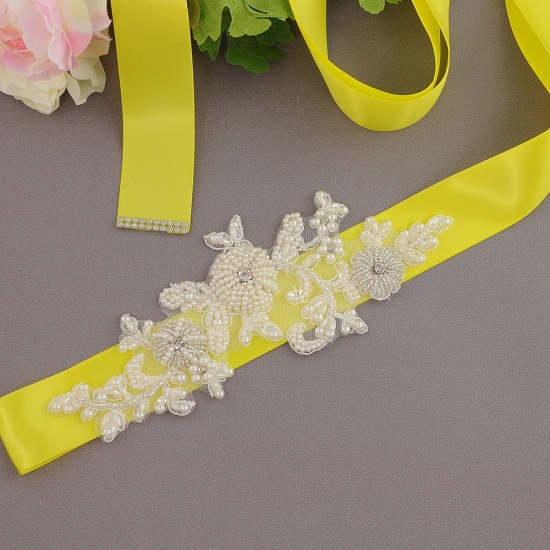 BMBridal | Schöne Satin Blumen Hochzeit Schärpe mit Perlen_8