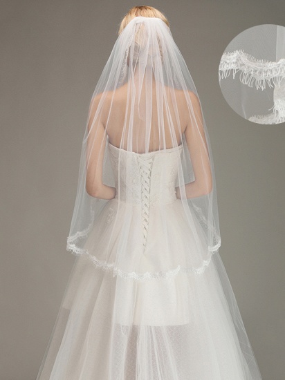 BMbridal Lace Edge One Layer Wedding Veil with Comb Soft Tulle Bridal Veil_1