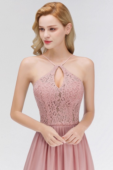 BMbridal Elegant Lace Keyhole Halter Dusty Rose Chiffon Bridesmaid Dress Affordable_5