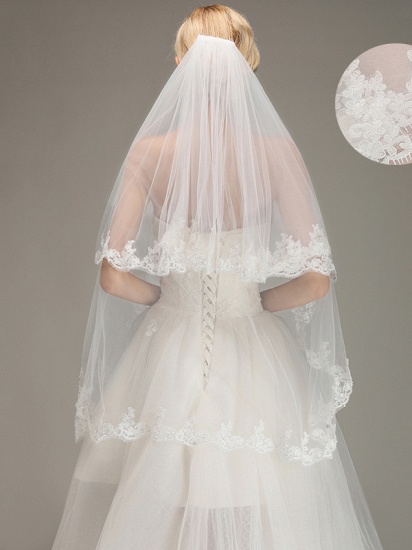 BMbridal Two Layers Tulle Appliques Comb Wedding Veil_1