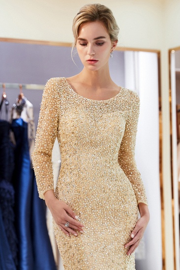 BMbridal Glamorous Mermaid Long Sleeves Prom Dresses Long Sequins Formal Party Dresses_16