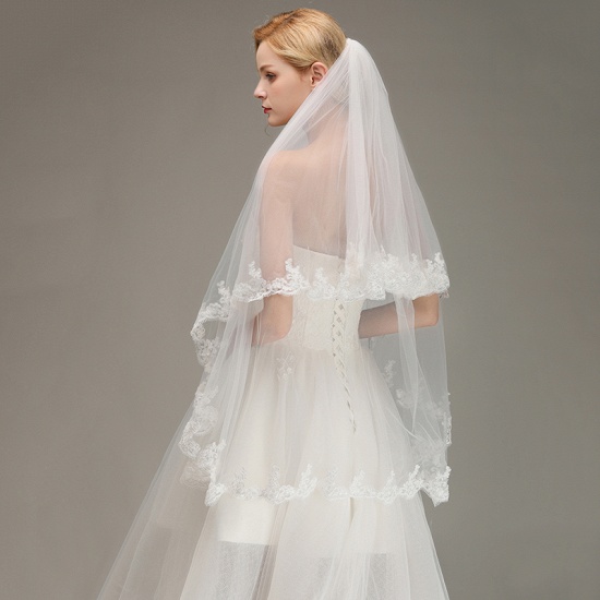 BMbridal Two Layers Tulle Appliques Comb Wedding Veil_5
