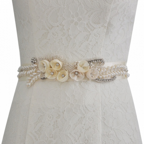 BMbridal Handmade Flower Pearl Wedding Sash with Beadings