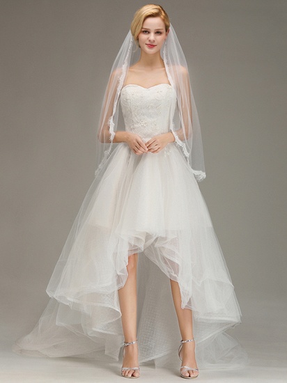 BMbridal Lace Edge One Layer Wedding Veil with Comb Soft Tulle Bridal Veil_2