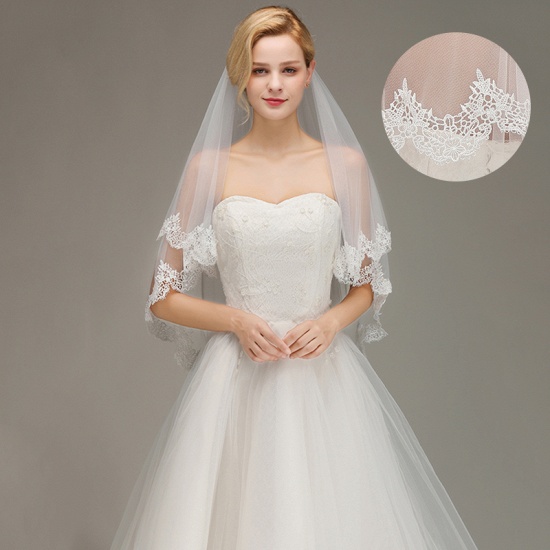 BMbridal Elegant Two Layers Lace Edge Wedding Veil Appliques Long Bridal Veil_3