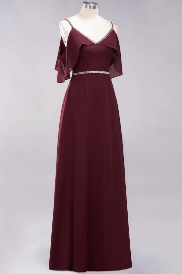 BMbridal Burgundy Cold-shoulder Long Bridesmaid Dress With Half Sleeve_12
