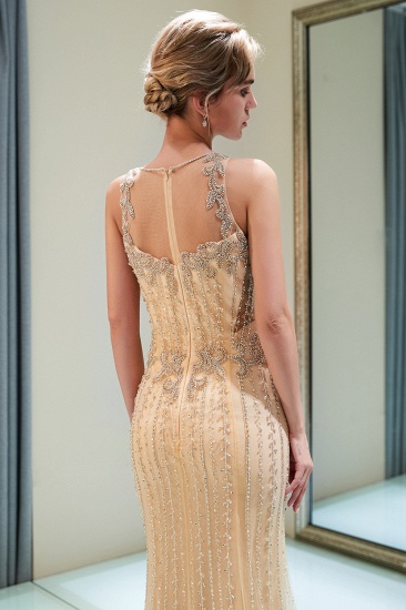 BMbridal GOrgeous Jewel Gold Mermaid Prom Dresses Sleeveless Evening Dresses with Rhinestones_8