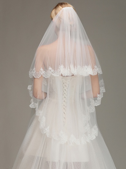 BMbridal Elegant Two Layers Lace Edge Wedding Veil Appliques Long Bridal Veil_1