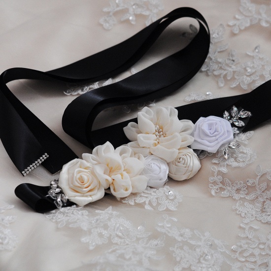BMbridal Fashion Chiffon Flowers Wedding Sash with Beadings_19