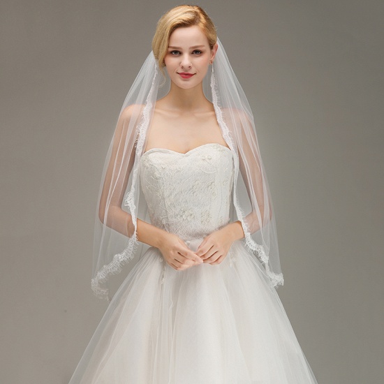 BMbridal Lace Edge One Layer Wedding Veil with Comb Soft Tulle Bridal Veil_3