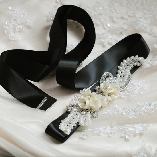 BMbridal Handmade Flower Pearl Wedding Sash with Beadings_12