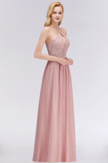 BMbridal Elegant Lace Keyhole Halter Dusty Rose Chiffon Bridesmaid Dress Affordable_4