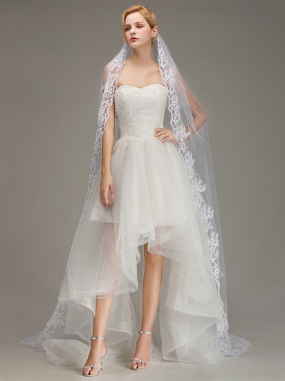 BMbridal One Layer Wedding Veil with Comb Lace Edge Appliqued Bridal Veil_6