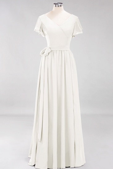 BMbridal Burgundy V-Neck Long Bridesmaid Dress With Short-Sleeves_2