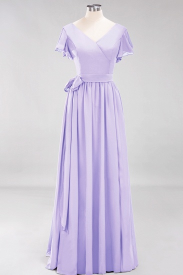 BMbridal Burgundy V-Neck Long Bridesmaid Dress With Short-Sleeves_21