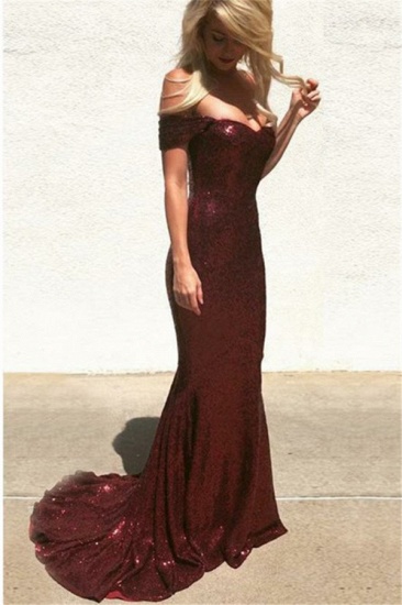 BMbridal off-the-Shoulder Burgundy Sequins Prom Dress Mermaid_3