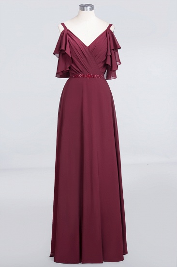BMbridal Modest Cold-shoulder Crinkle Chiffon Long Bridesmaid Dress with Pearls_5