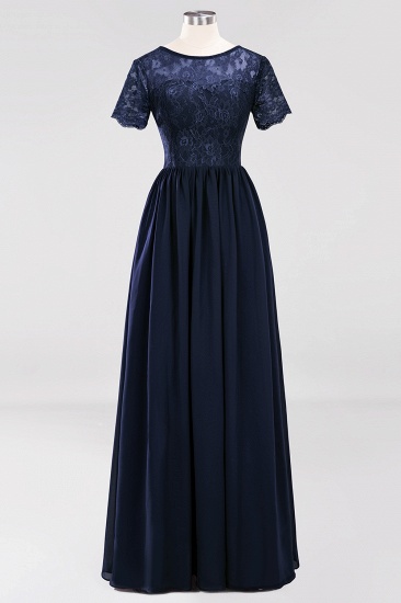 BMbridal Elegant Dark Navy Long Lace Bridesmaid Dresses with Short-Sleeves_27