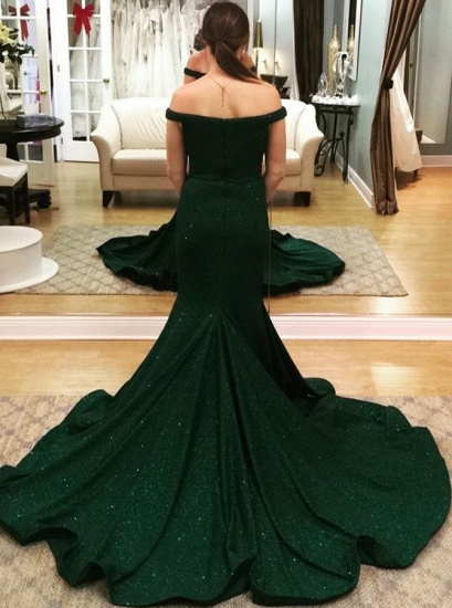 BMbridal Dark Green Off-the-Shoulder Mermaid Prom Dress Long_3
