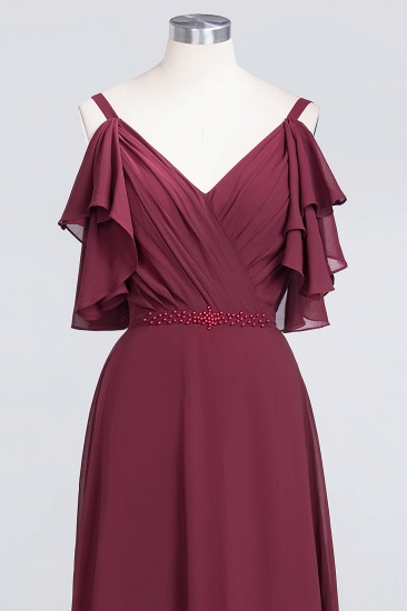 BMbridal Modest Cold-shoulder Crinkle Chiffon Long Bridesmaid Dress with Pearls_8