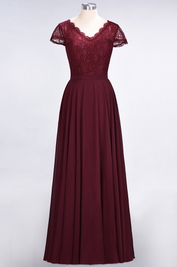 BMbridal Elegant Lace V-Neck Burgundy Bridesmaid Dress with Cap Sleeves_10