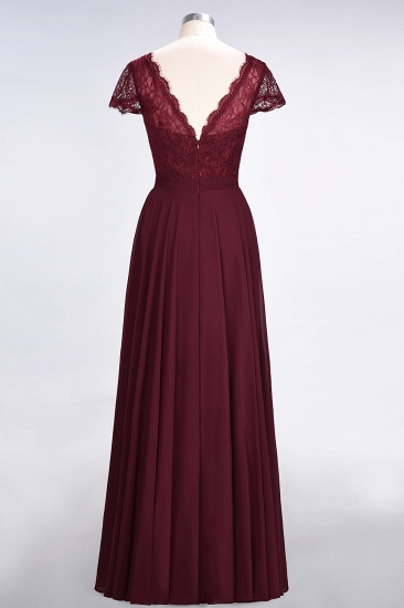 BMbridal Elegant Lace V-Neck Burgundy Bridesmaid Dress with Cap Sleeves_11