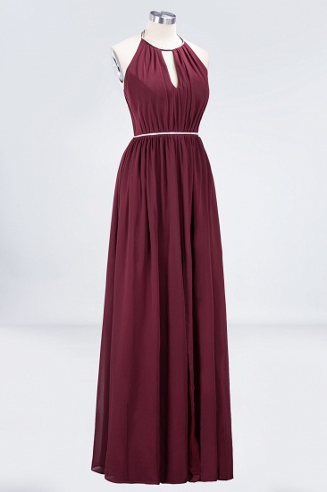 BMbridal Chic Burgundy Halter Long Backless Bridesmaid Dress with Beadings_11