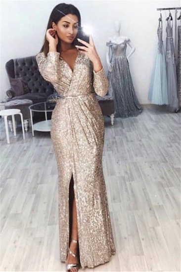 Bmbridal Long Sleeves Sequins Prom Dress Long With Split_3