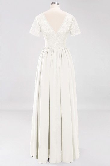 BMbridal Elegant Dark Navy Long Lace Bridesmaid Dresses with Short-Sleeves_2