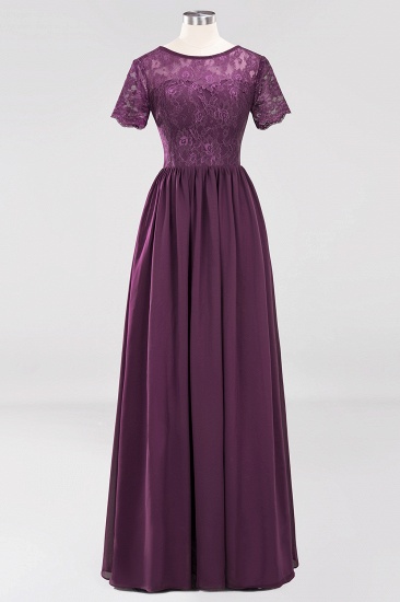 BMbridal Elegant Dark Navy Long Lace Bridesmaid Dresses with Short-Sleeves_19