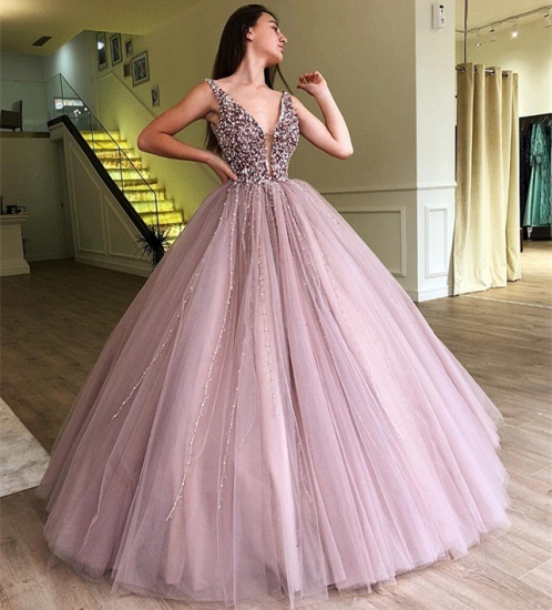 Bmbridal Sleeveless Ball Gown Prom Dress Tulle Evening Gowns With Appliques_5