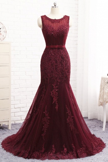 BMbridal Gorgeous Burgundy Mermaid Prom Dress With Lace Appliques Online_3