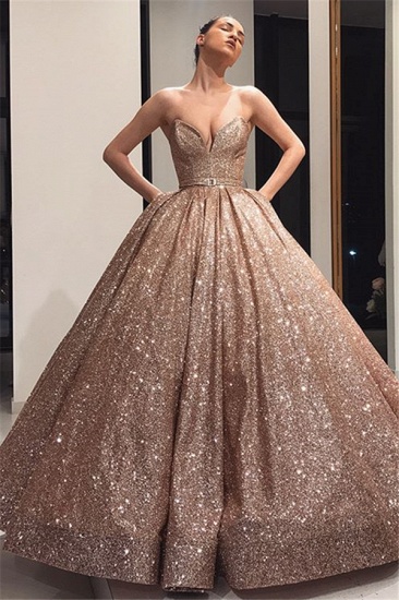 Bmbridal Sweetheart Ball Gown Sequins Prom Dress Long Evening Party Gowns_3