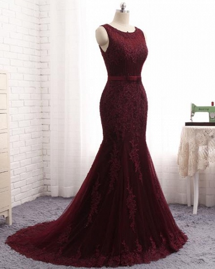 BMbridal Gorgeous Burgundy Mermaid Prom Dress With Lace Appliques Online_4
