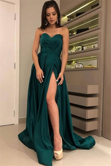 Bmbridal Dark Green Long Prom Dress With Slit Elegant Evening Gowns_1