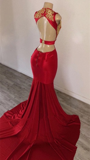 Bmbridal Red Mermaid Prom Dress Long With Gold Appliques_3