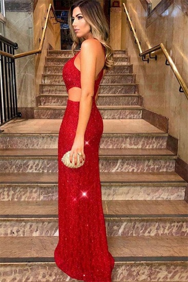 Bmbridal One Shoulder Red Sequins Prom Dress Mermaid With Slit_3