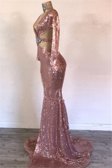 Bmbridal Pink Long Sleeevs Sequins Prom Dress Mermaid With Split_3