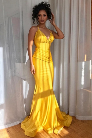 Bmbridal Yellow V-Neck Mermaid Prom Dress Sleeveless Online_3