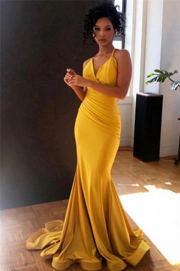 Bmbridal Yellow V-Neck Mermaid Prom Dress Sleeveless Online_2