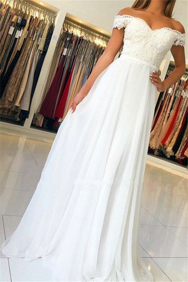 Bmbridal White Off-the-Shoulder Prom Dress Long Chiffon Party Gowns With Appliques