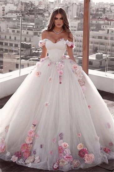Bmbridal Off-the-Shoulder Ball Gown Wedding Dress With Flowers_1
