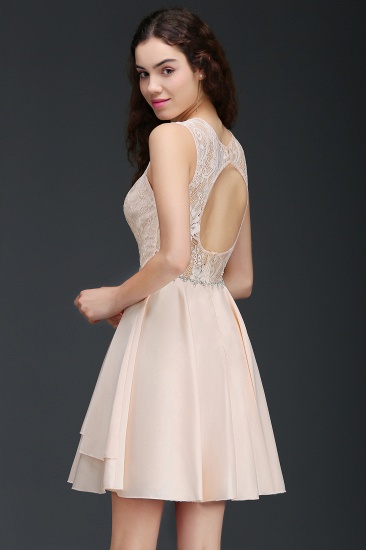 BMbridal Pretty Lace Backless Short Pink Bridesmaid Dresses with Beadings_3