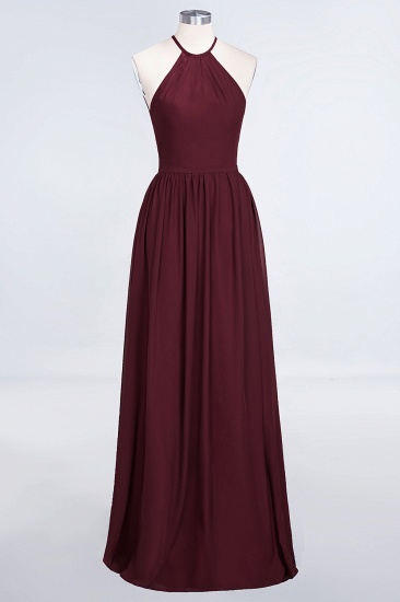 BMbridal Affordable Halter Sleeveless Long Burgundy Bridesmaid Dress with Ruffle_10