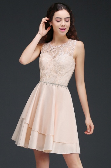 BMbridal Pretty Lace Backless Short Pink Bridesmaid Dresses with Beadings_4