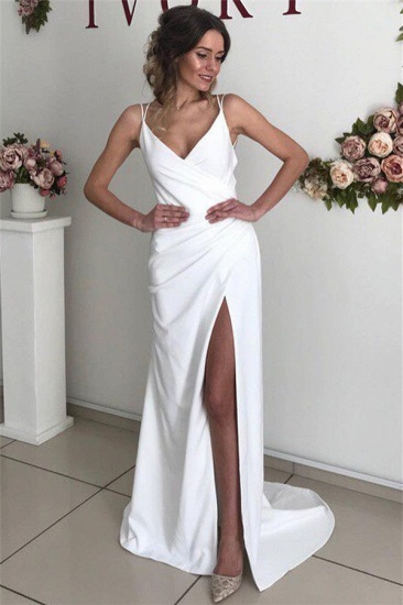 Bmbridal V-Neck Sleeveless Simple Wedding Dress Mermaid With Slit_1