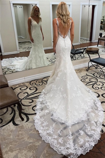 Bmbridal Open Back Mermaid Lace Wedding Dress Sleeveless_1